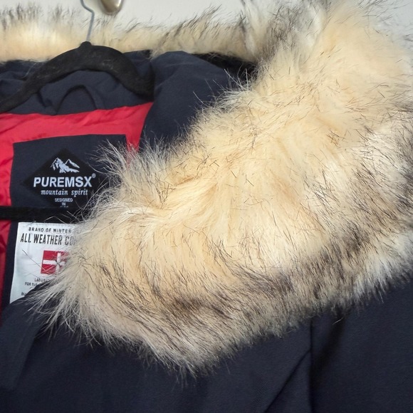 PUREMSX Parka Mens XL Navy Hooded Faux Fur Trim Quilted Puffer Winter Coat - Picture 5 of 12
